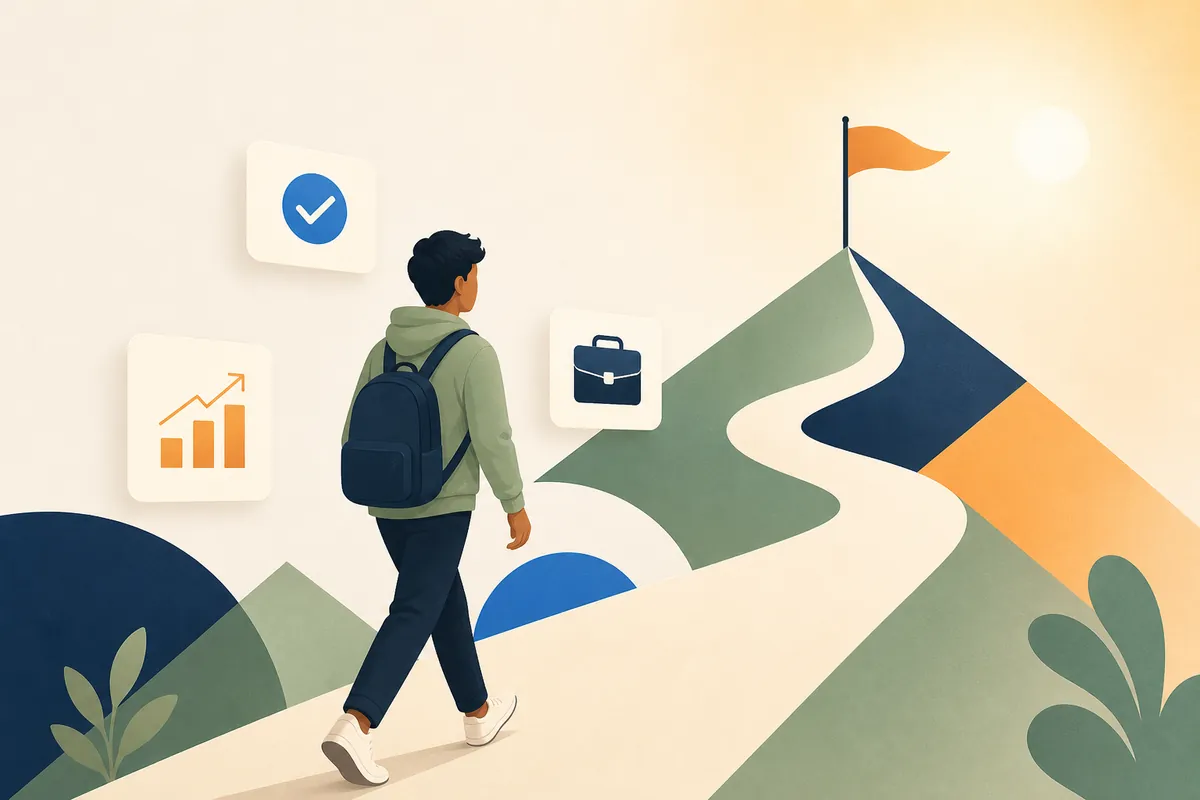 A learner walking a clear path toward a career goal