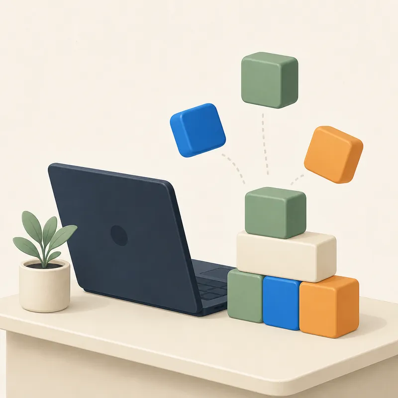 Project blocks stacking beside a laptop