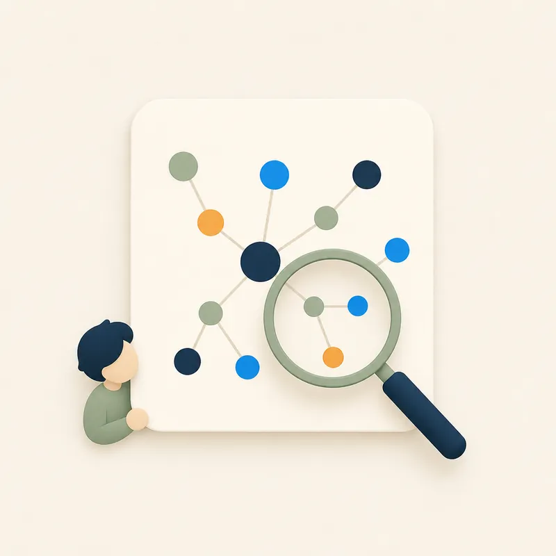 A magnifying glass over a skill map